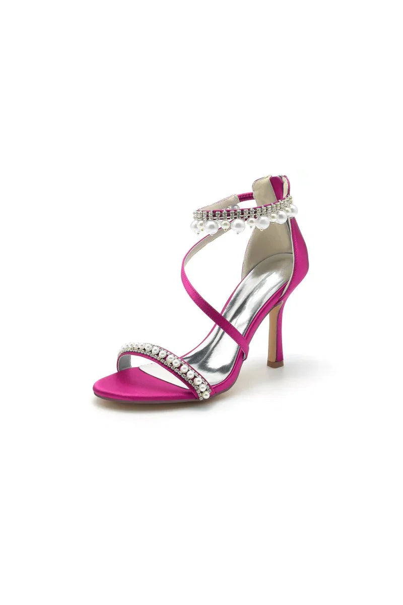 Elegant Single Strap Pearl Beaded Wedding Shoes