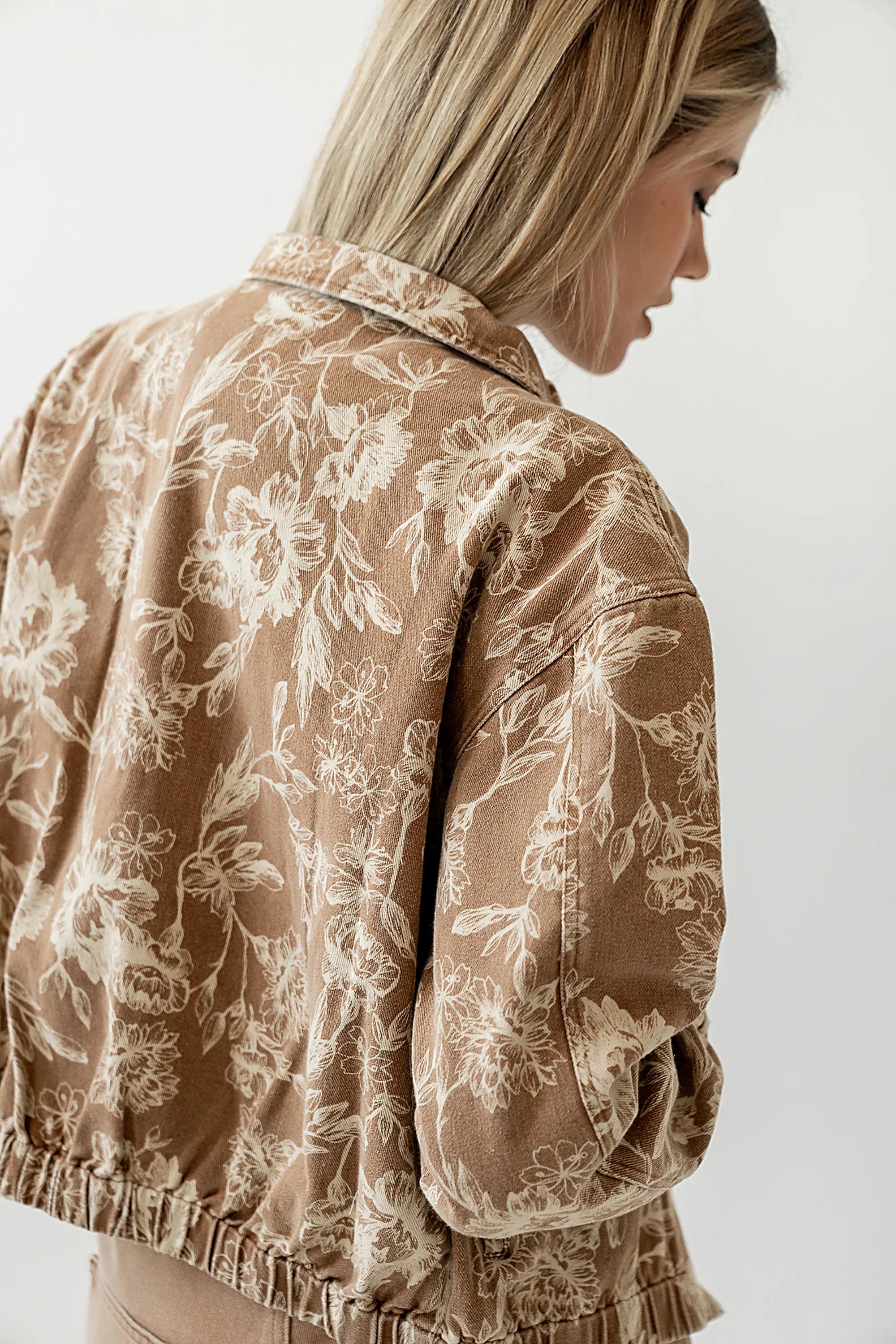 Kellie Floral Bomber Jacket in Camel FINAL SALE
