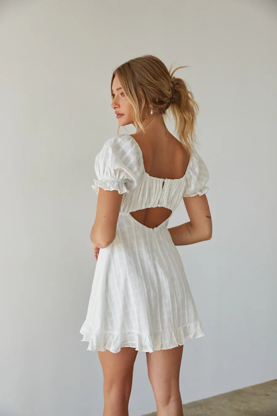 Clover Puff Sleeve Gingham Mini Dress