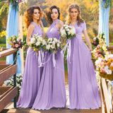 A Line Chiffon Convertible Sky Blue Bridesmaid Dress