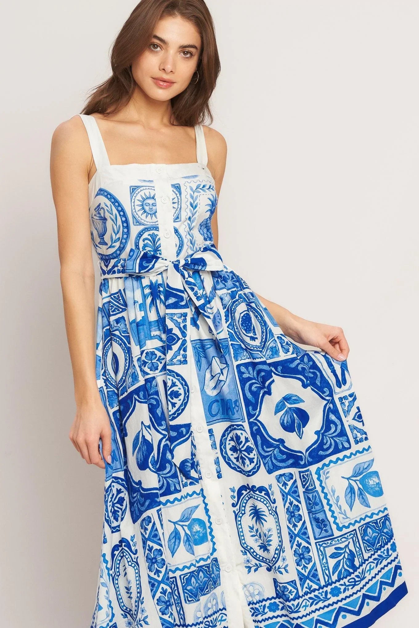 BLUE MAJOLICA CHARM MIDI DRESS