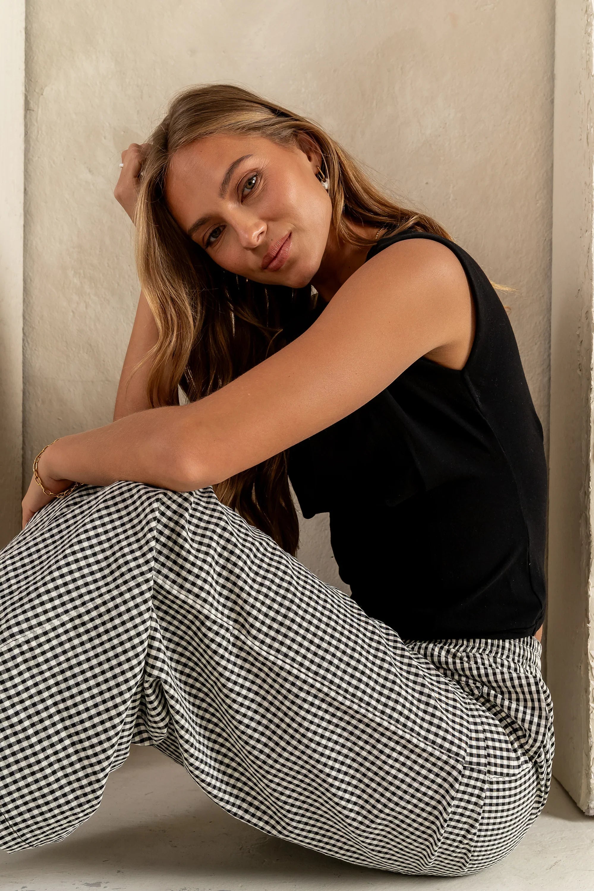 Ada Gingham Wide Leg Pants in Black FINAL SALE