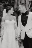 Vintage A Line Sweetheart White Lace Wedding Dresses with Slit