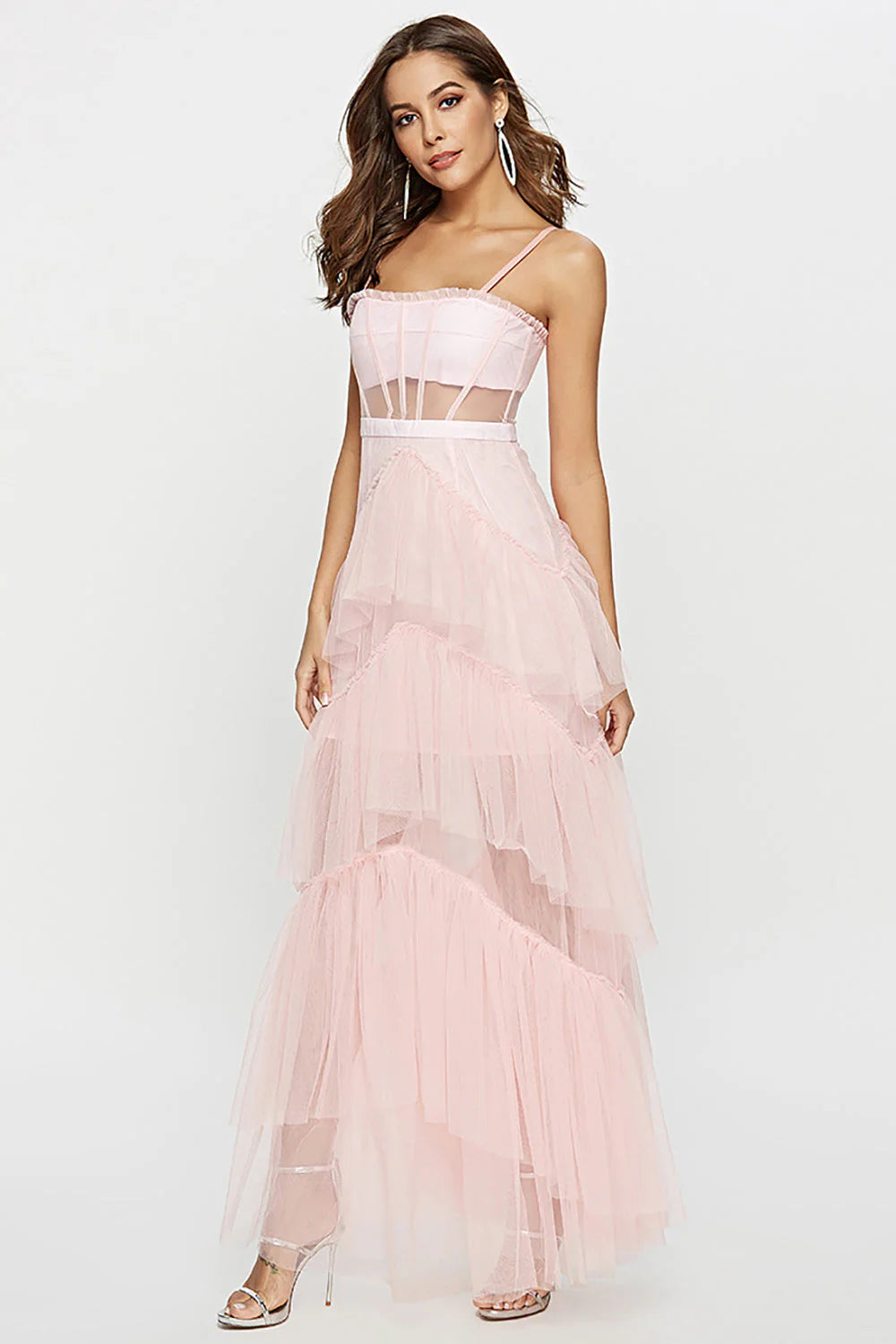 Black Corset Asymmetrical Tulle Maxi Dress