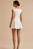 White A Line Bateau Neck Mini Dress