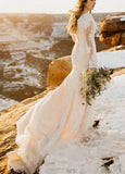 Gorgeous Boho Lace Long Sleeves Mermaid Appliques Wedding Dress