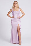 Lilac Mermaid Ruffle Square Neck Bridesmaid Dress with Slit