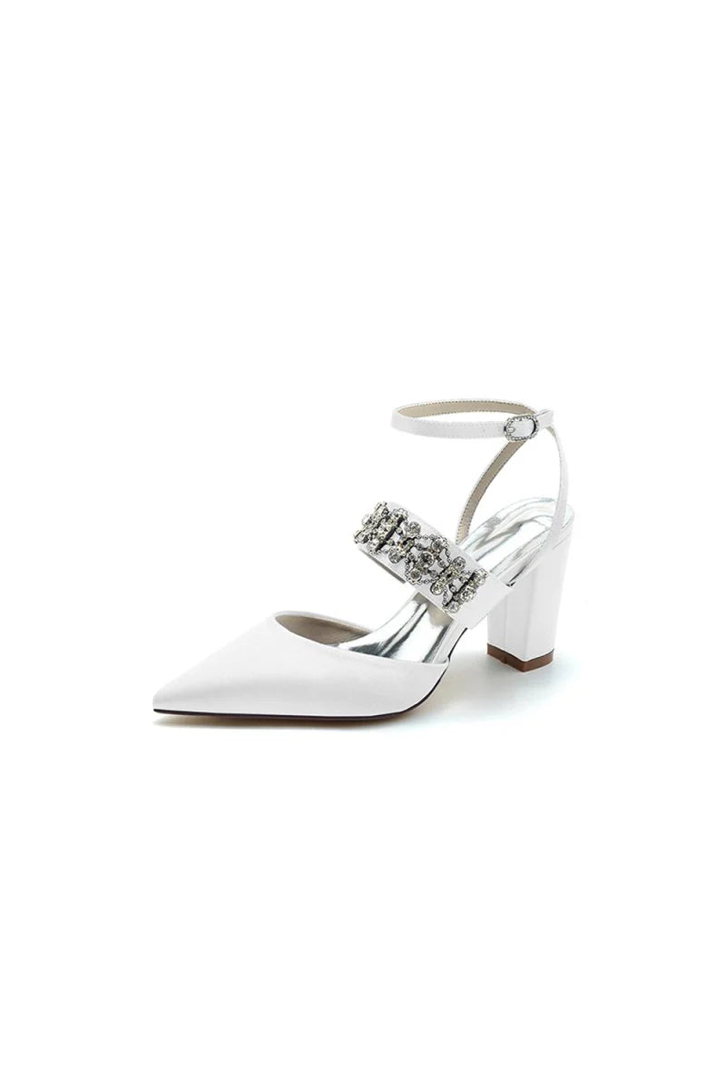 Black Satin Pump with Sparkling Silver Accent