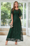 Elegant A Line Round Neck Floor Length Lace Dusty Rose Evening Dress