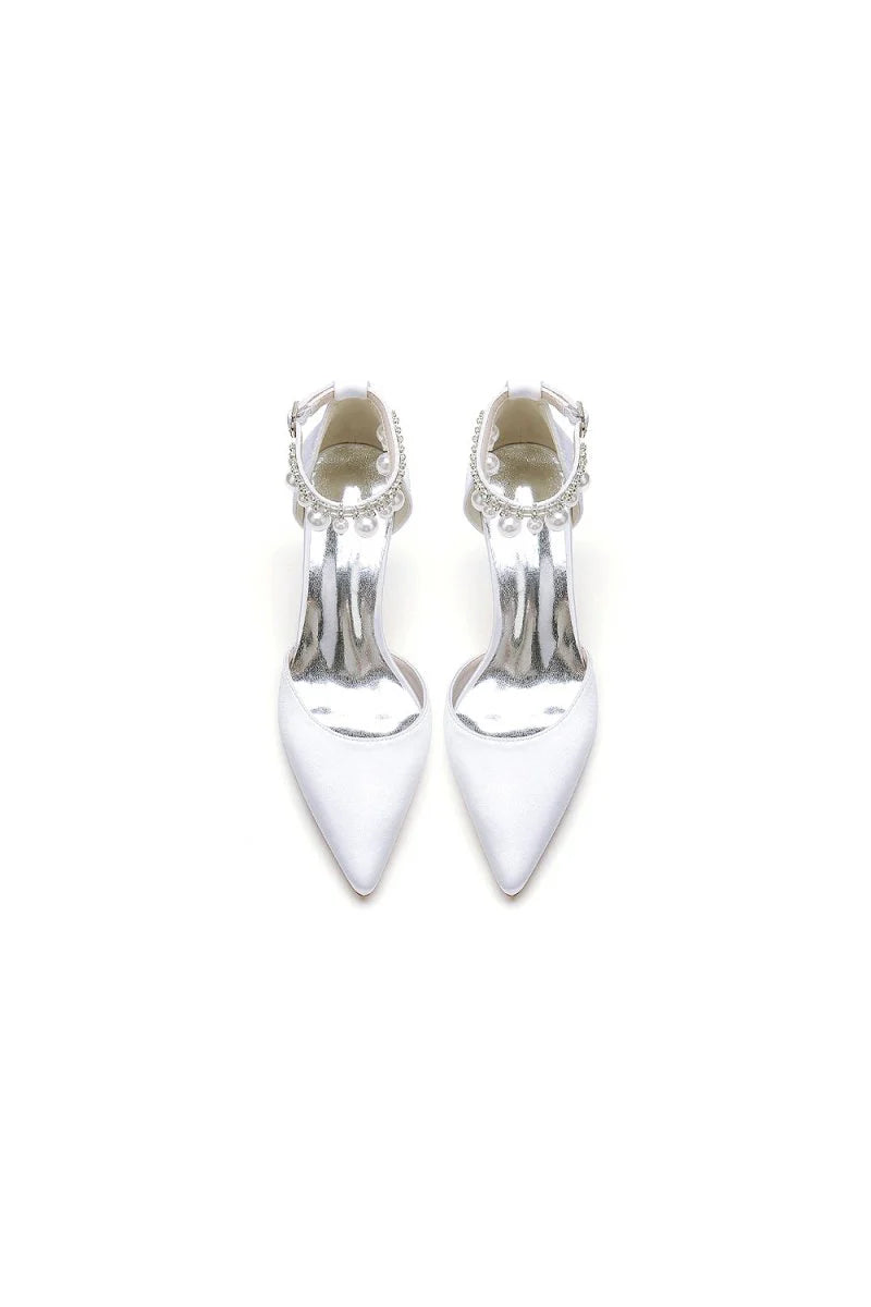Pointed Toe Pearl Strap Kitten Heels