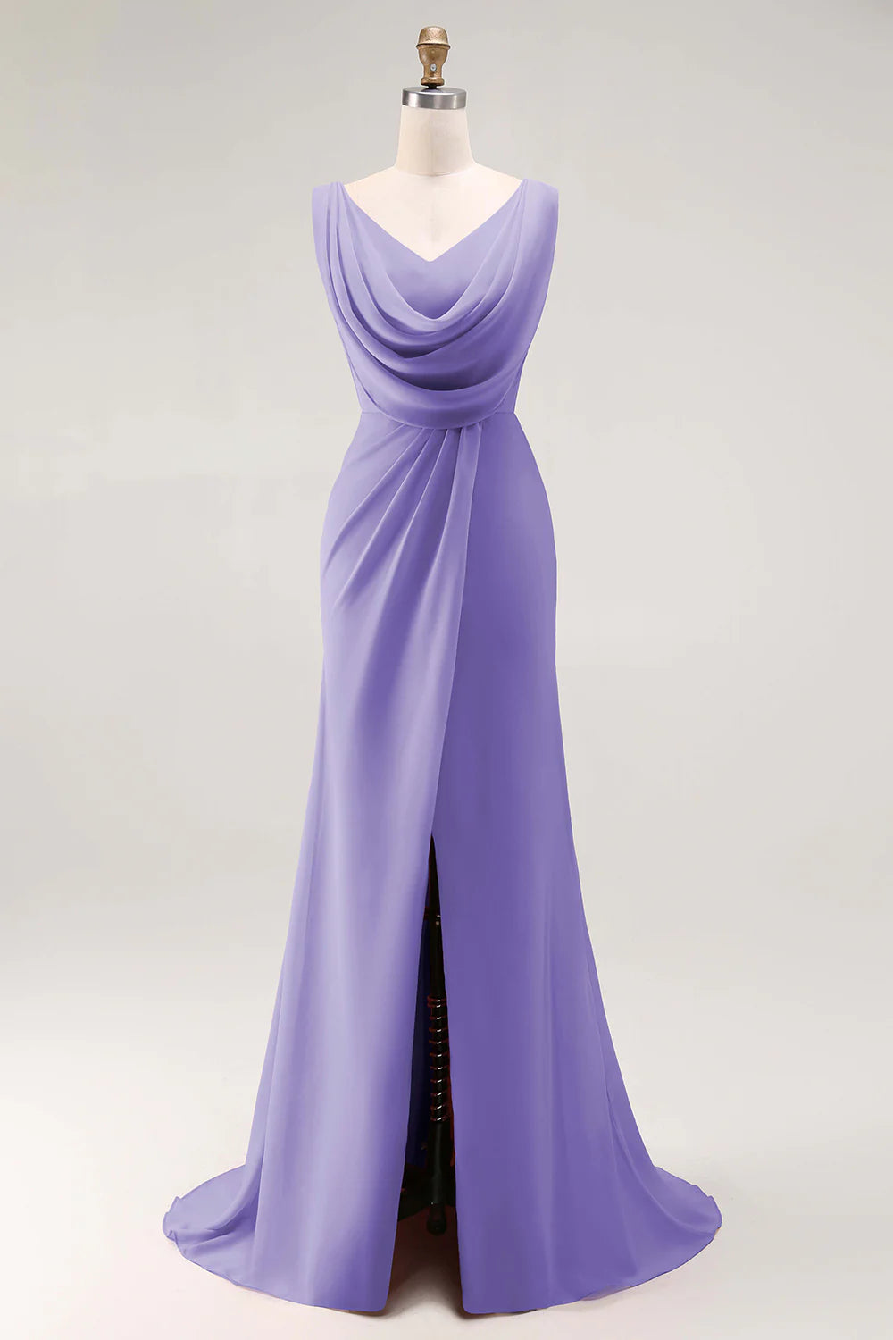 Blush Pink Sheath Lace Up Back Ruched Long Bridesmaid Dress with Slit