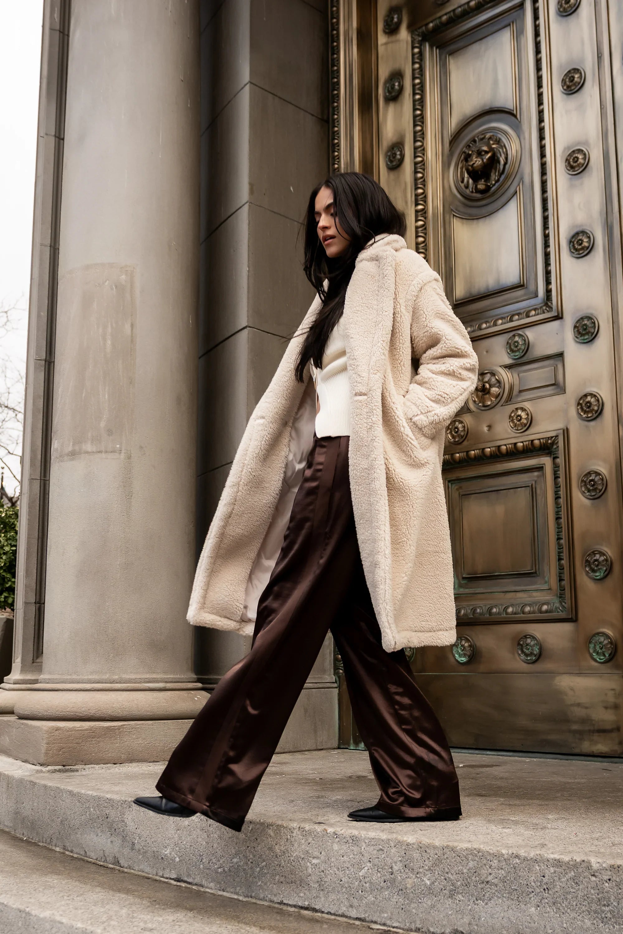 Gemma Satin Wide Leg Pants in Brown FINAL SALE