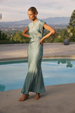 Hannah Satin Maxi Dress in Teal