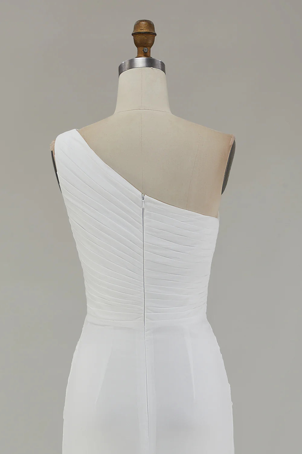 One Shoulder Ivory Ruched Engagement Dress with Slit