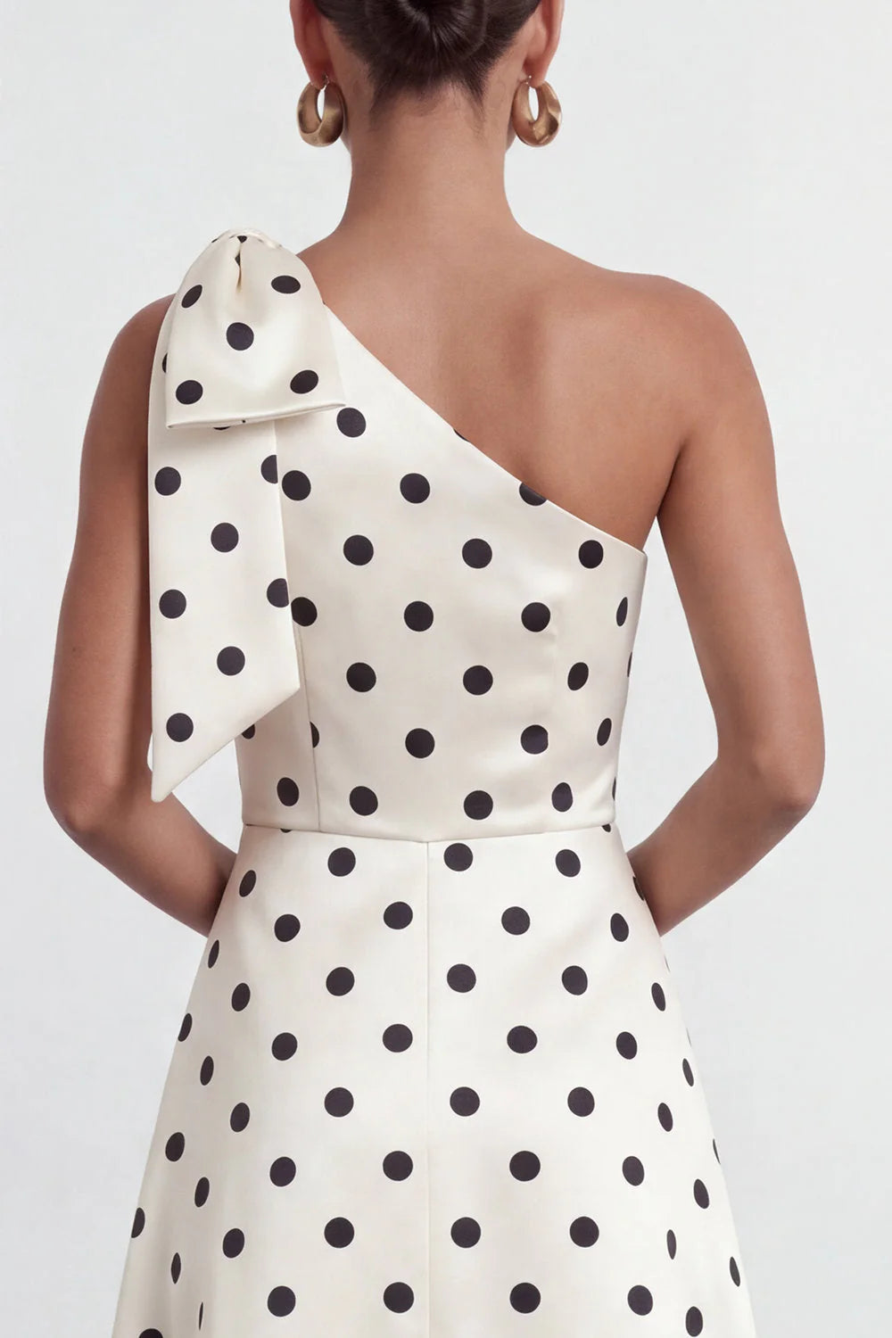 Green White Polka Dot One Shoulder A Line Formal Dress with Slit