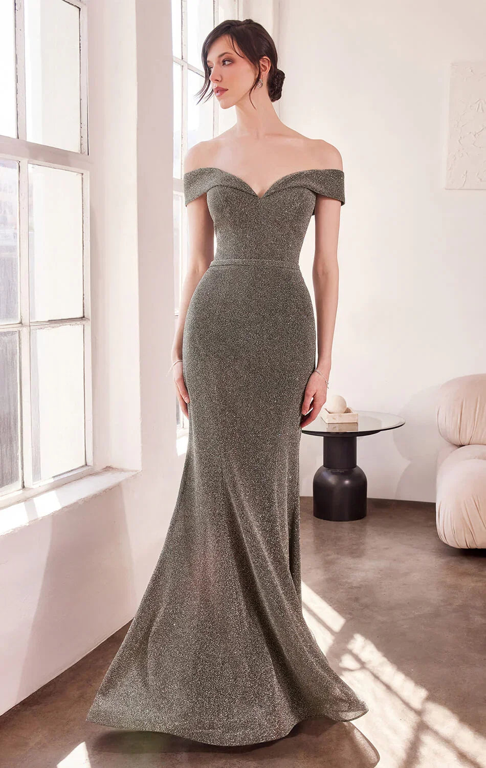 Hollywood Gown Off the Shoulder Glitter Mermaid Dress