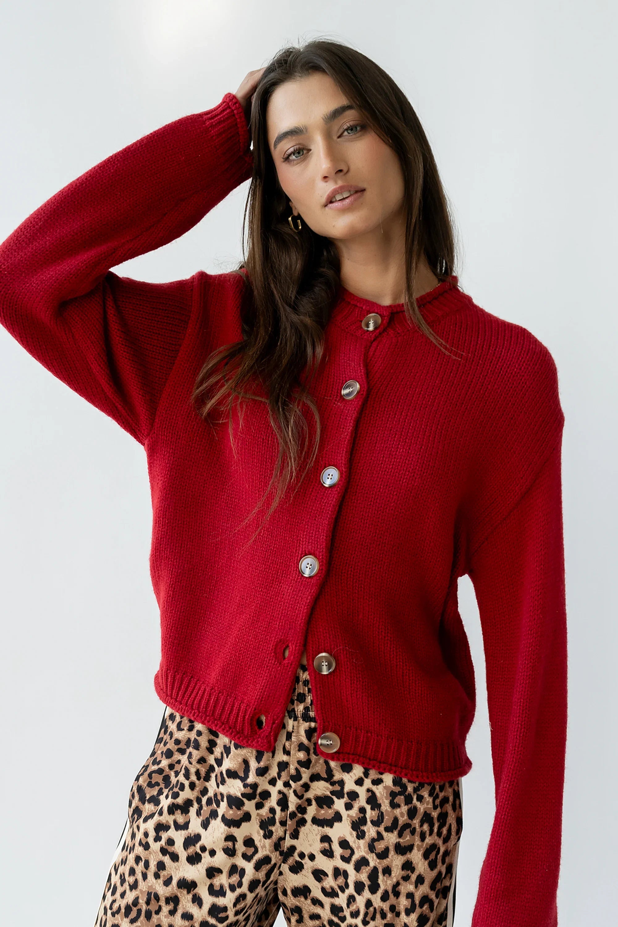 Nolan Chunky Knit Cardigan in Red FINAL SALE