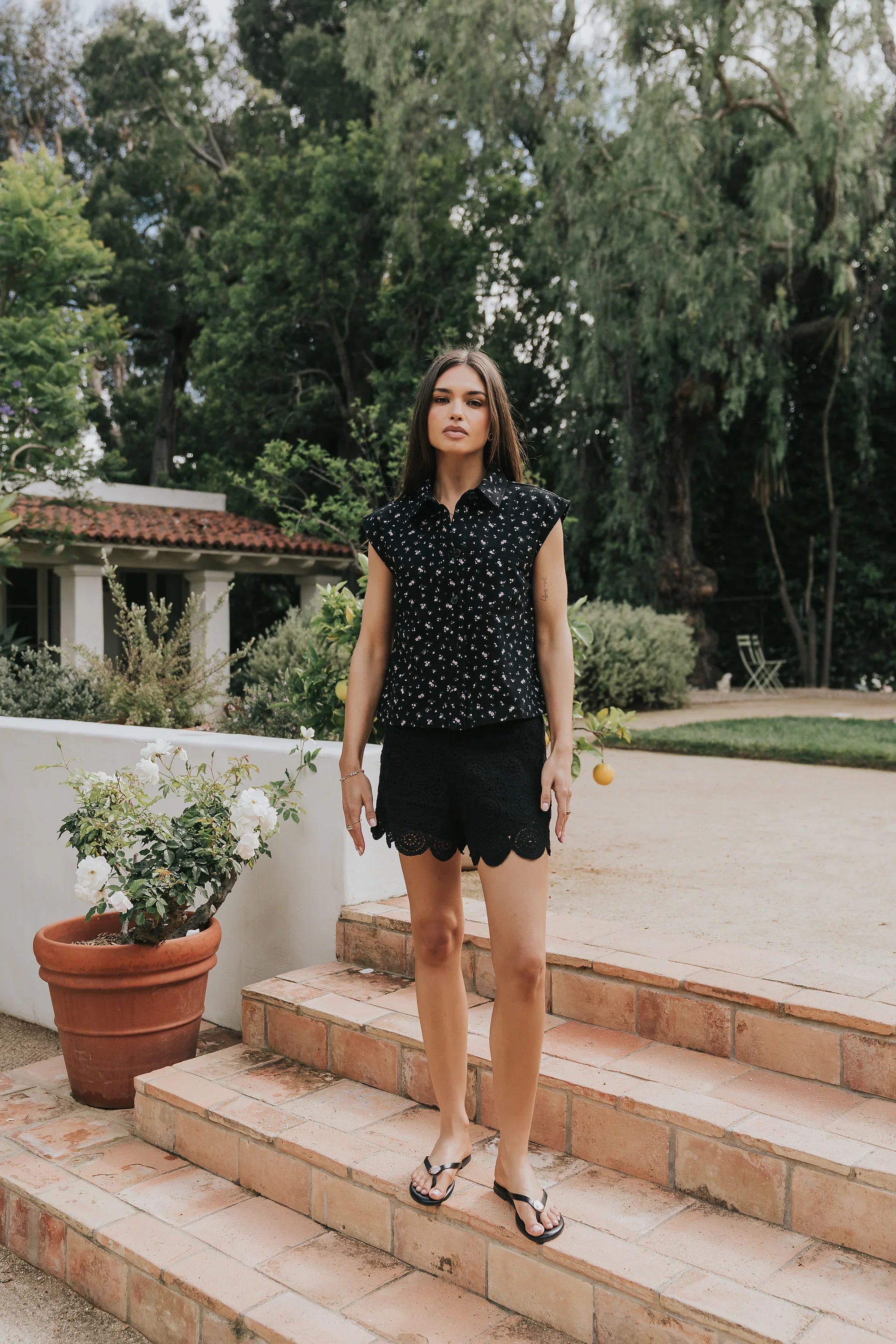 Marina Floral Button Up in Black