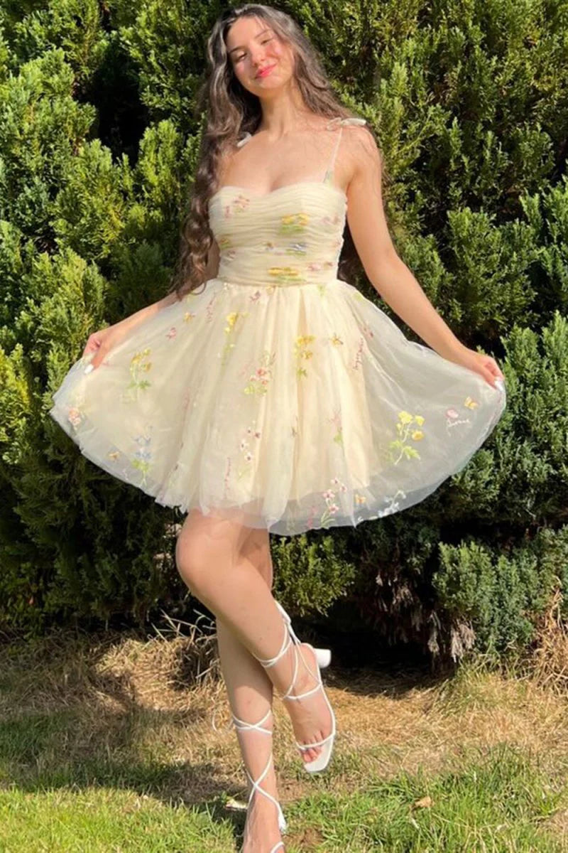 Lucia A Line Short Floral Embroidery Homecoming Dress
