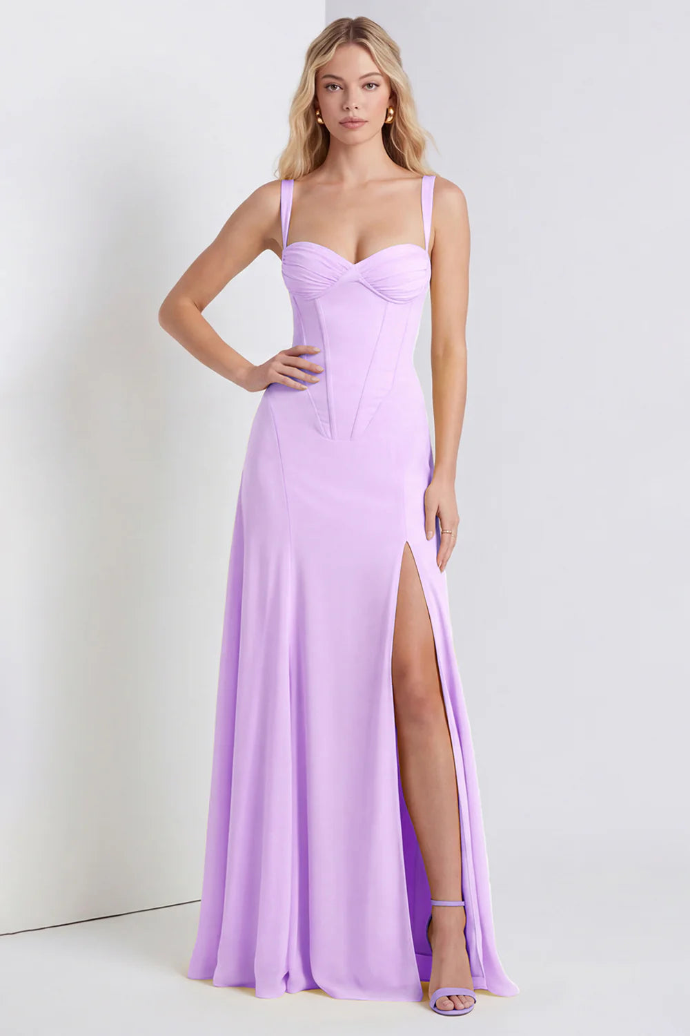 Daffodil Corset A Line Lace up Back Maxi Dress with Slit