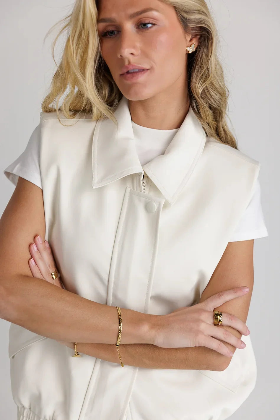 Rory Collared Vest in Cream FINAL SALE