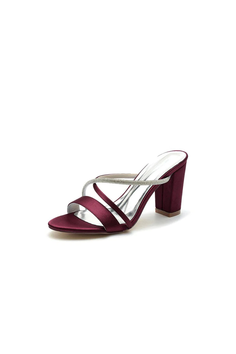 Cross Strap Open Toe High Heels With Rhinestone