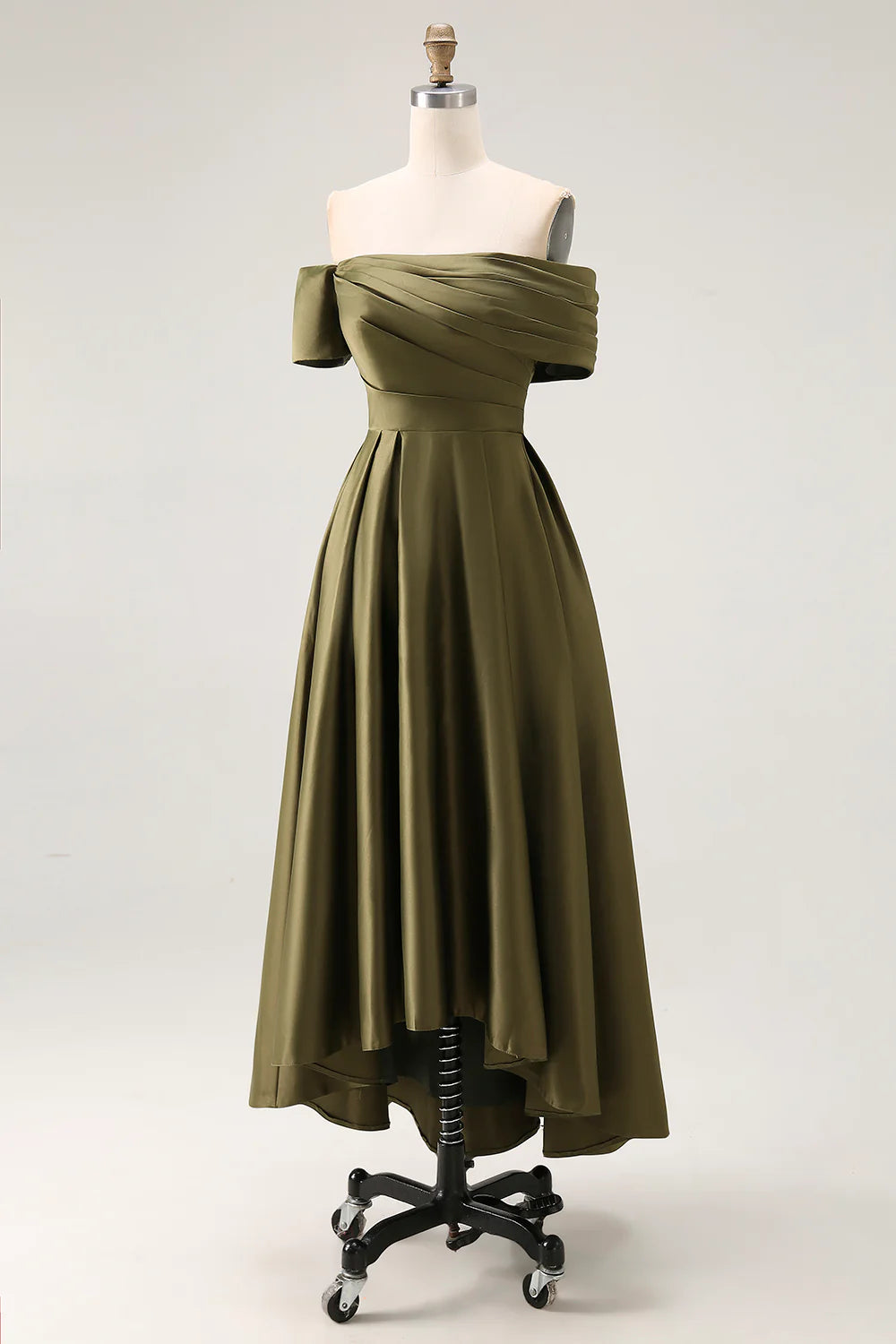 Olive A Line Off The Shoulder Ruched Satin Long Mother of the Bride Dress