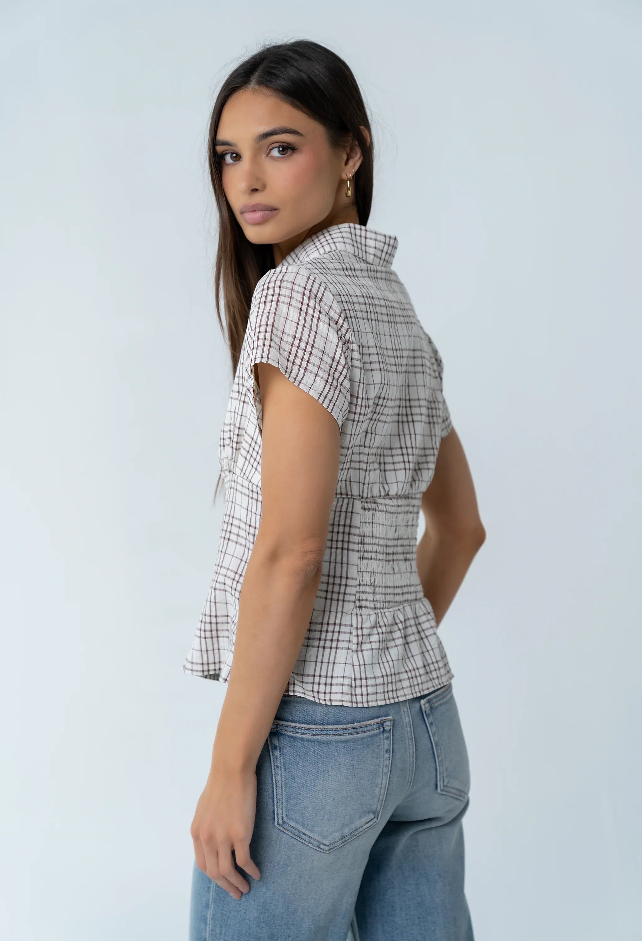 Tristan Plaid Button Up in Brown