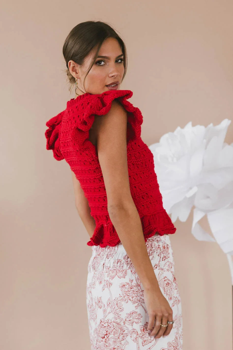 Shelly Ruffled Sweater in Red FINAL SALE
