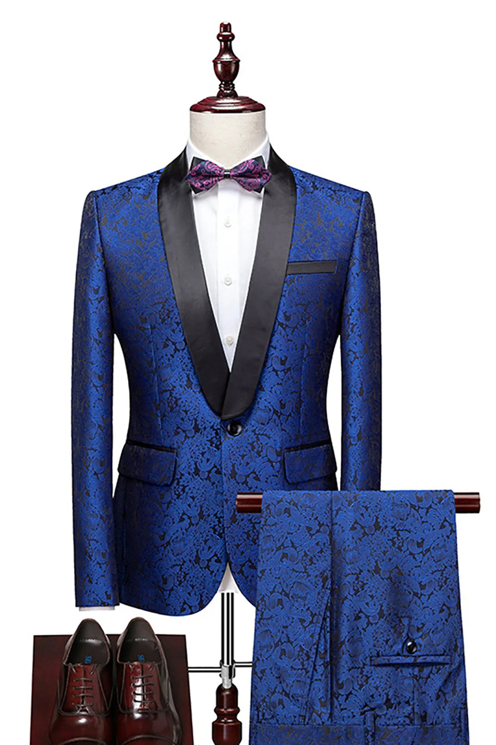 Mens Jacquard 2 Piece Shawl Lapel One Button Wedding Suits