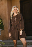 Tyler Peplum Mini Dress in Brown Corduroy