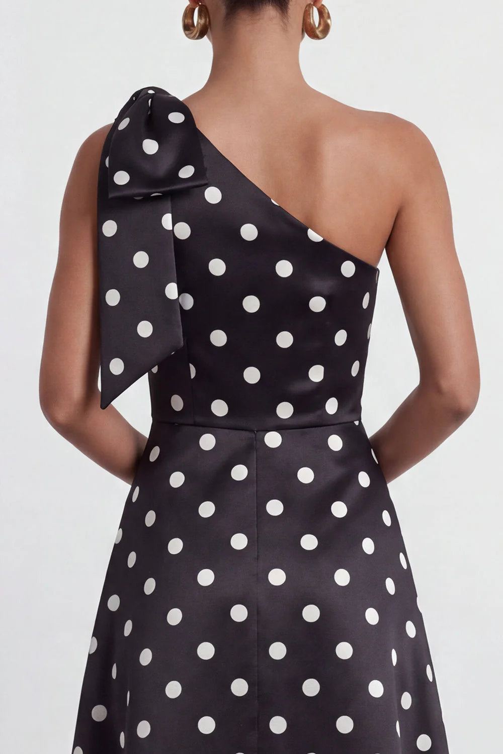 Green White Polka Dot One Shoulder A Line Formal Dress with Slit
