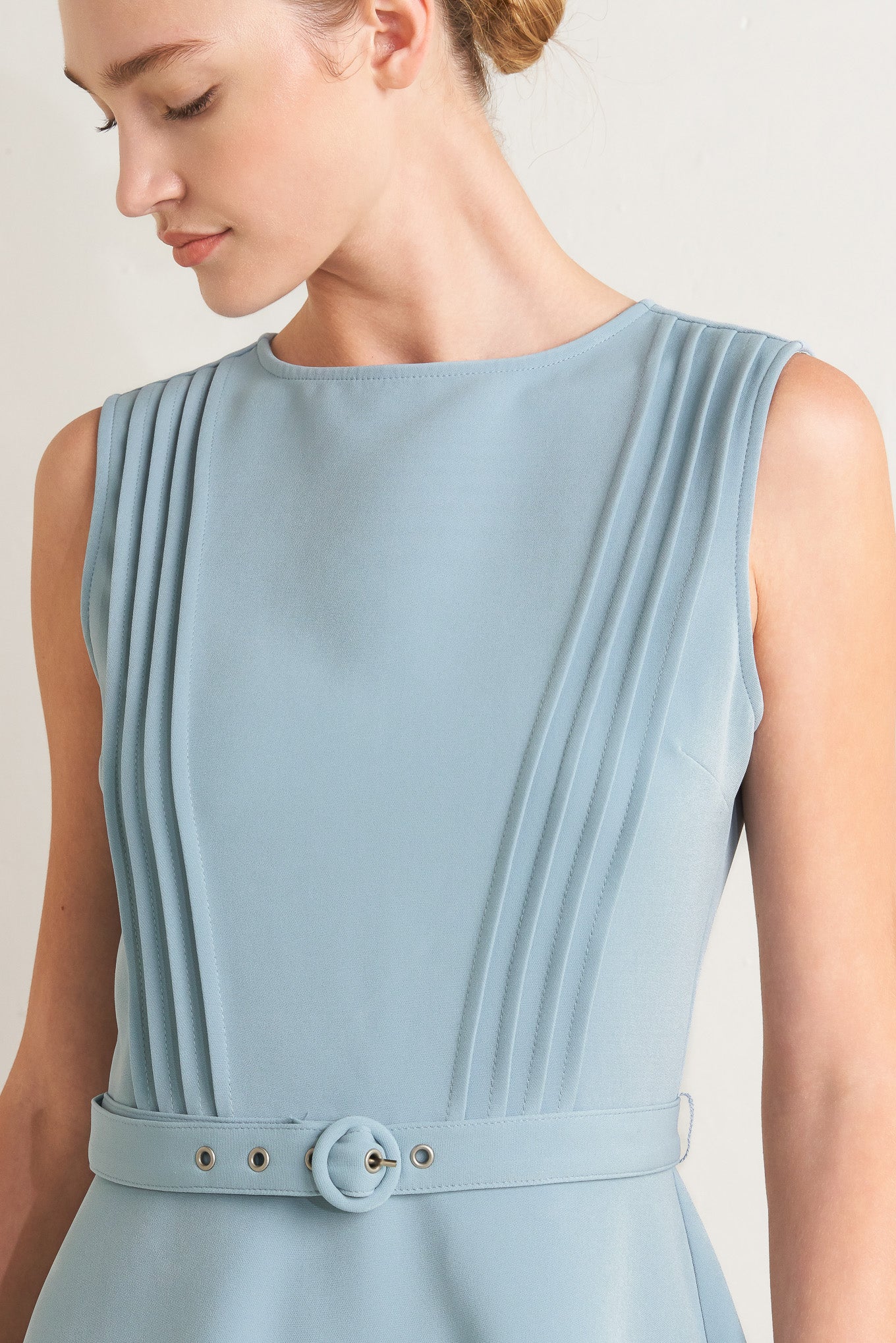 SOFTLY SPOKEN BLUE PINTUCK MIDI DRESS