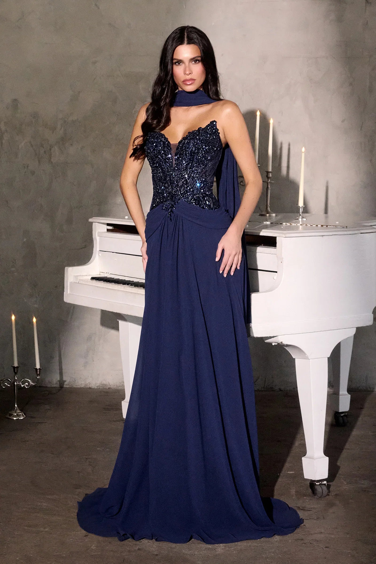 Neve Gown A Line Formal Dress With Scarf