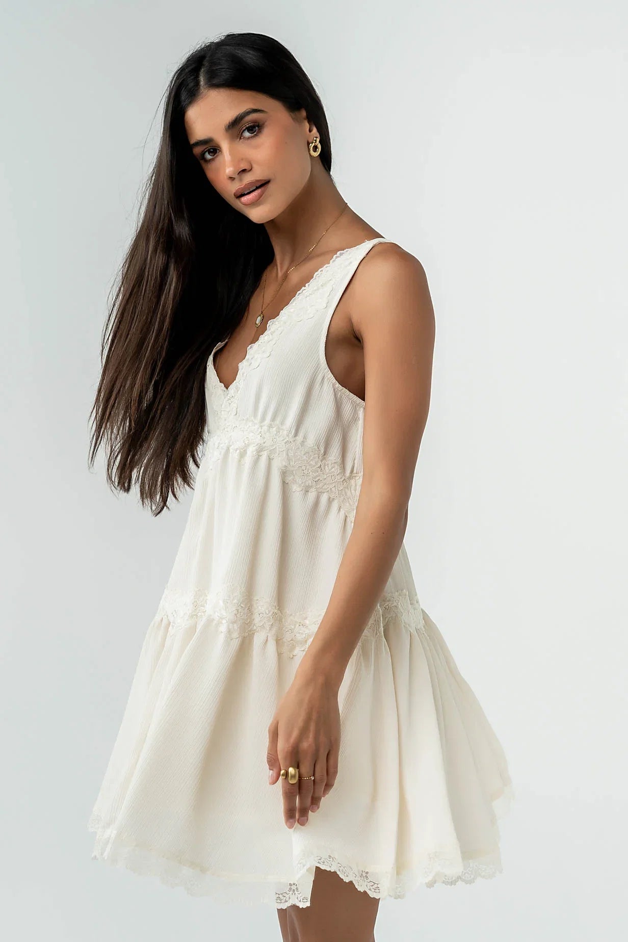 Quinny Lace Trim Mini Dress in Cream