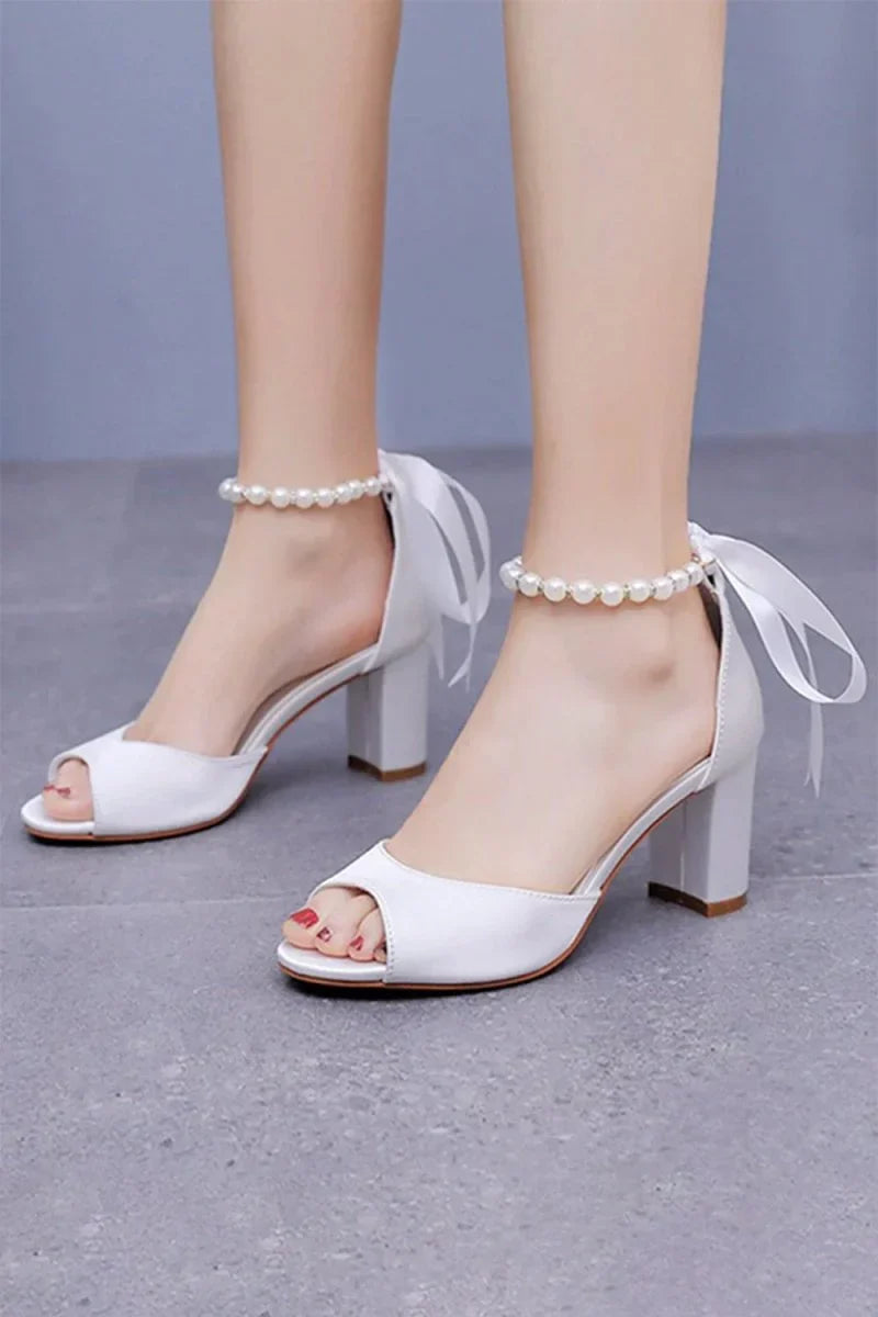 Peep Toe Chunky Heel Sandals with Buckle Straps