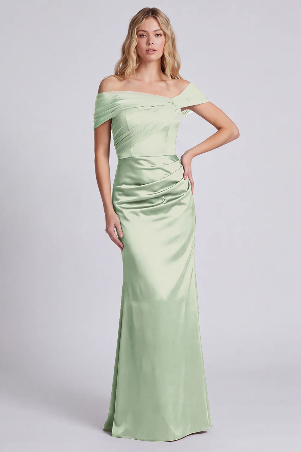 Olive Off the Shoulder Mermaid Satin Maxi Dress