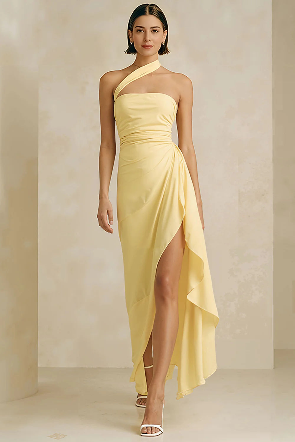 Daffodil Strapless A Line Wedding Guest Dress with Slit