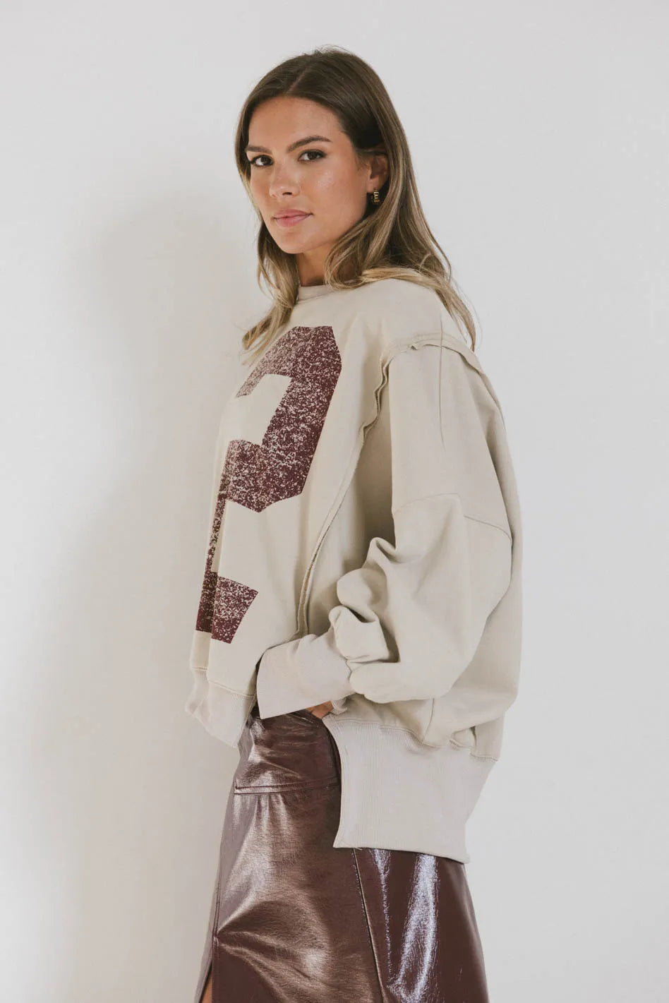 Varsity Distressed Top in Sand FINAL SALE