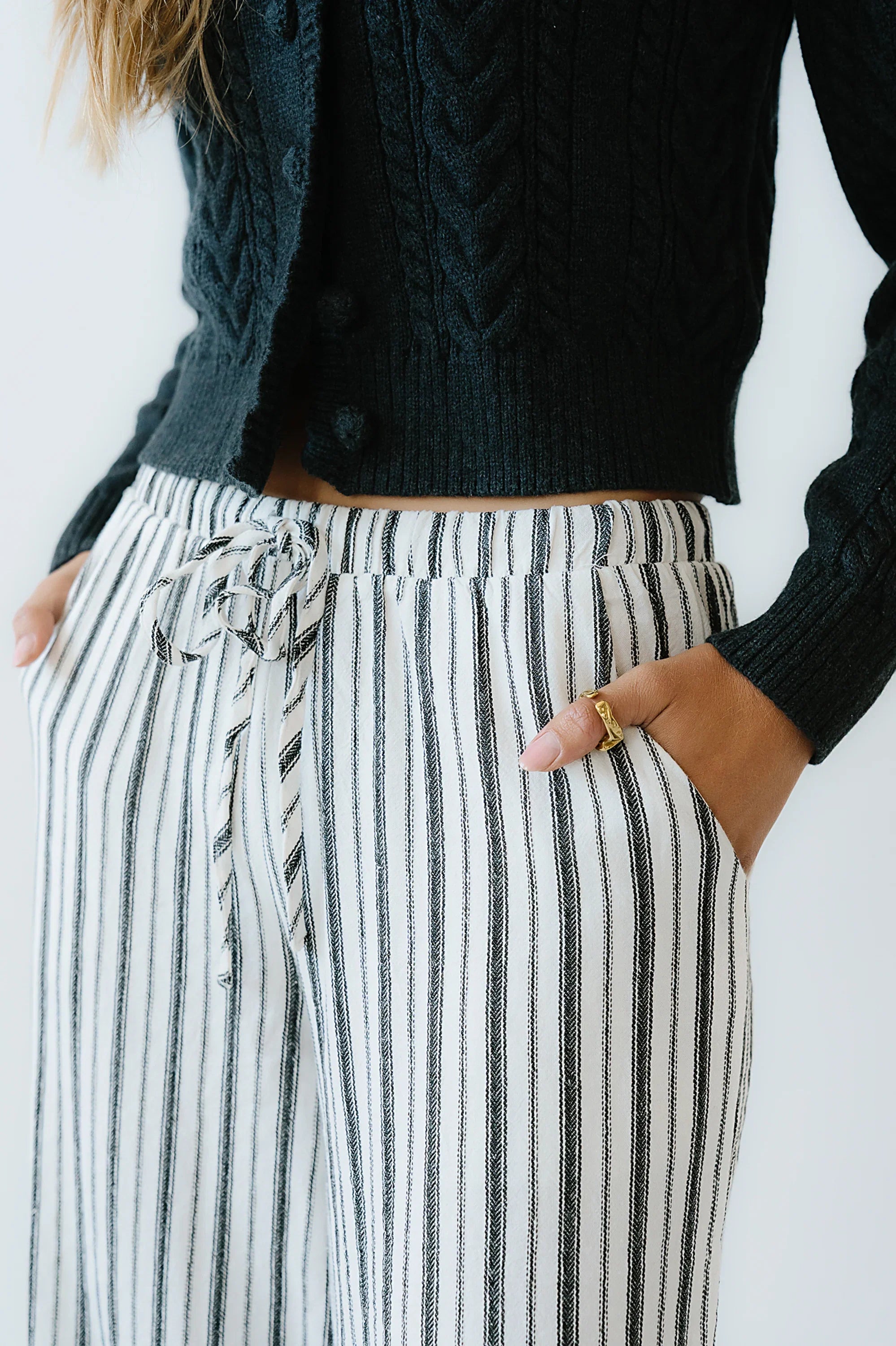 Lucy Striped Baggy Pants in Black