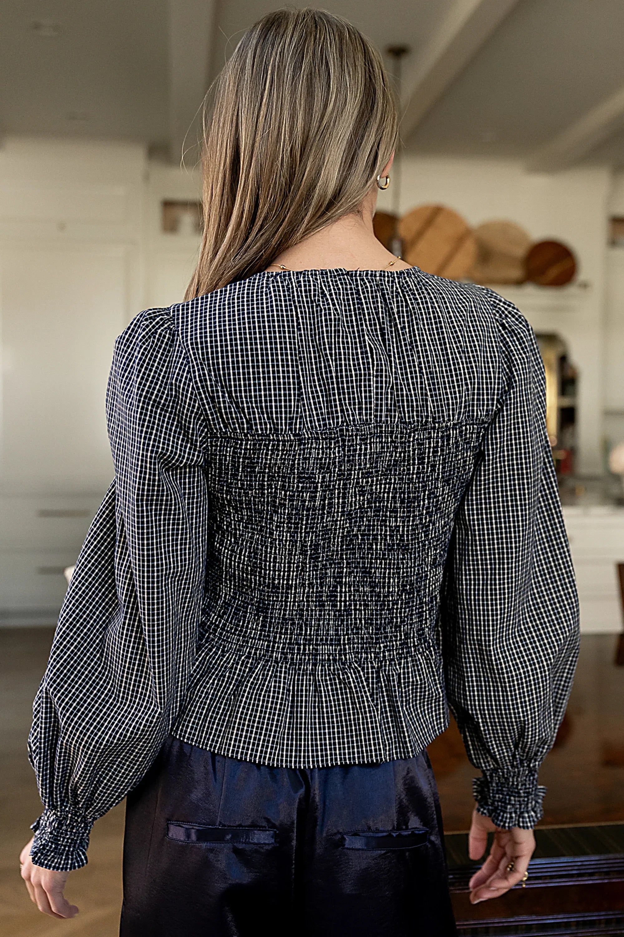 Kesley Smocked Blouse in Navy