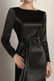 Black Mermaid Boat Neck Mother of the Bride Dress with Long Sleeves