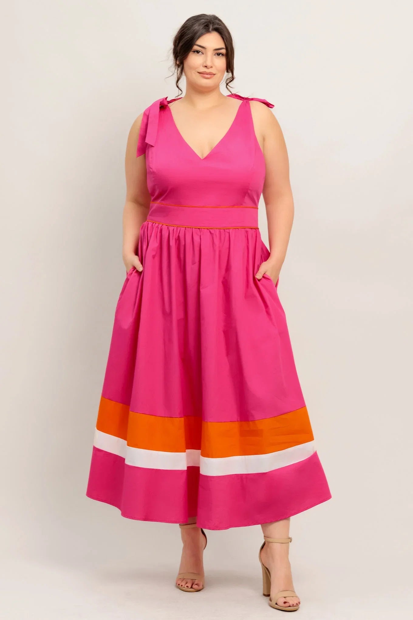 FOREST CHARM FUCHSIA ORANGE MIDI DRESS