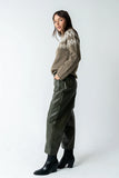 Langston Vegan Leather Barrel Jeans in Olive FINAL SALE