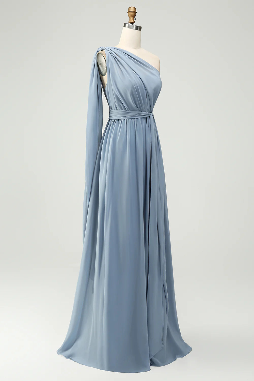 Dusty Blue A Line Chiffon Convertible Long Maternity Bridesmaid Dress