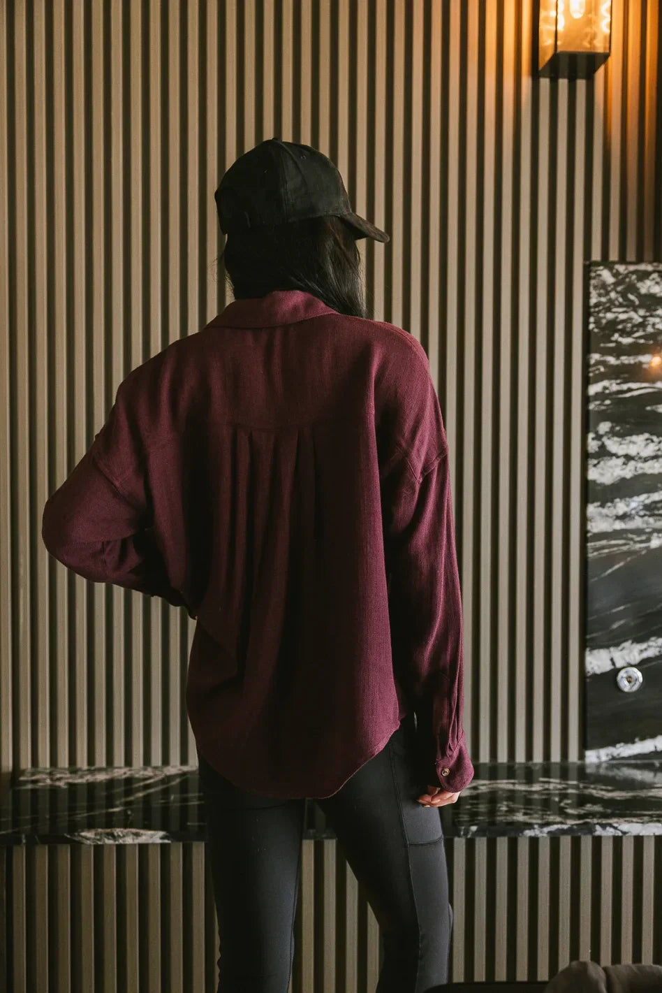 Finley Button Up in Wine FINAL SALE