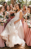 Adorable A Line Lace Wedding Dress With Appliques And Illusion Deep V Back