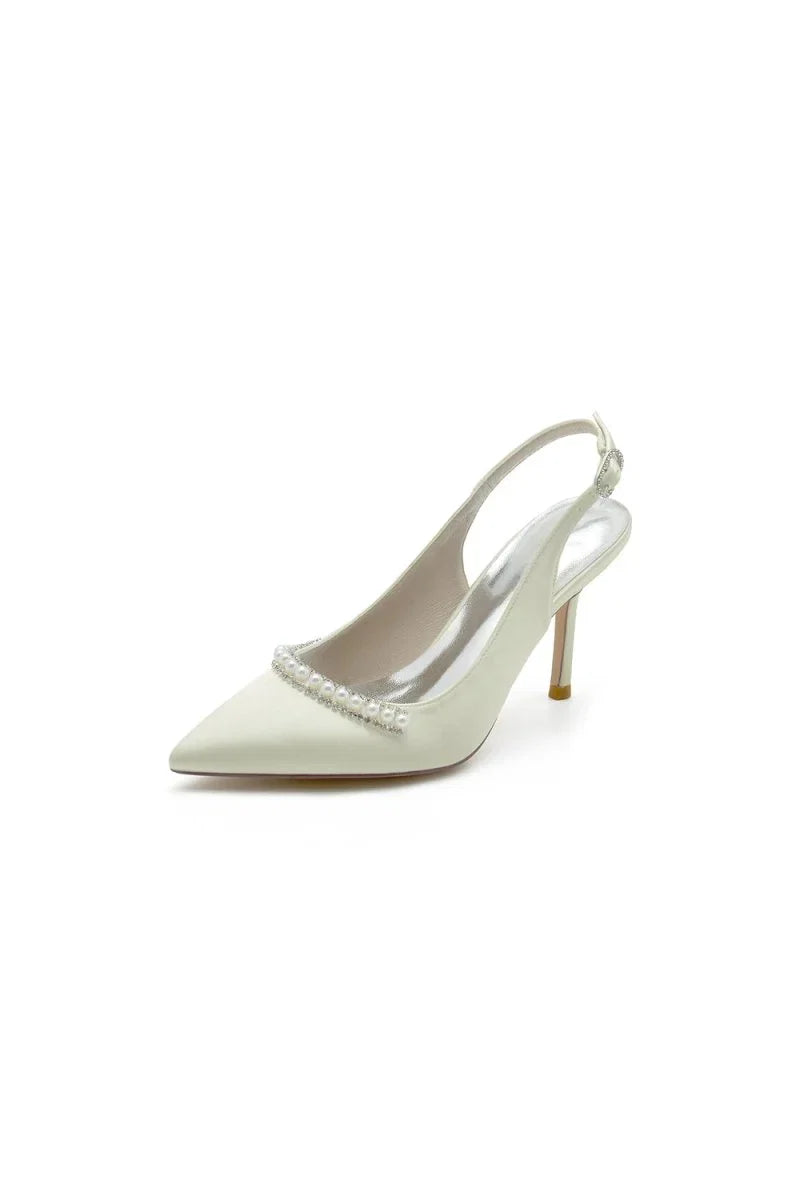 Pearl Embellished Peep Toe Slingback High Heels