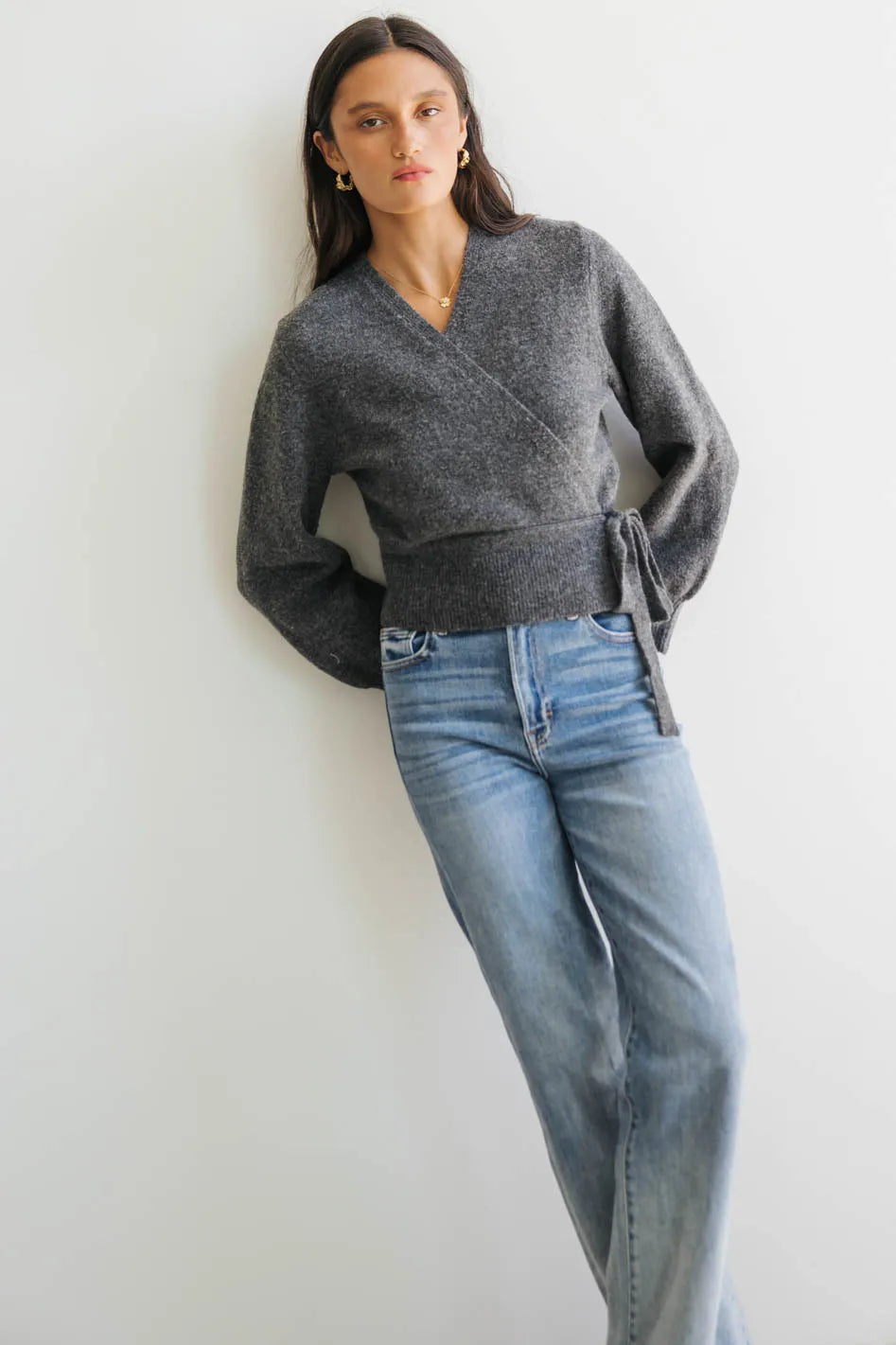 Addie Wrap Cardigan in Charcoal FINAL SALE