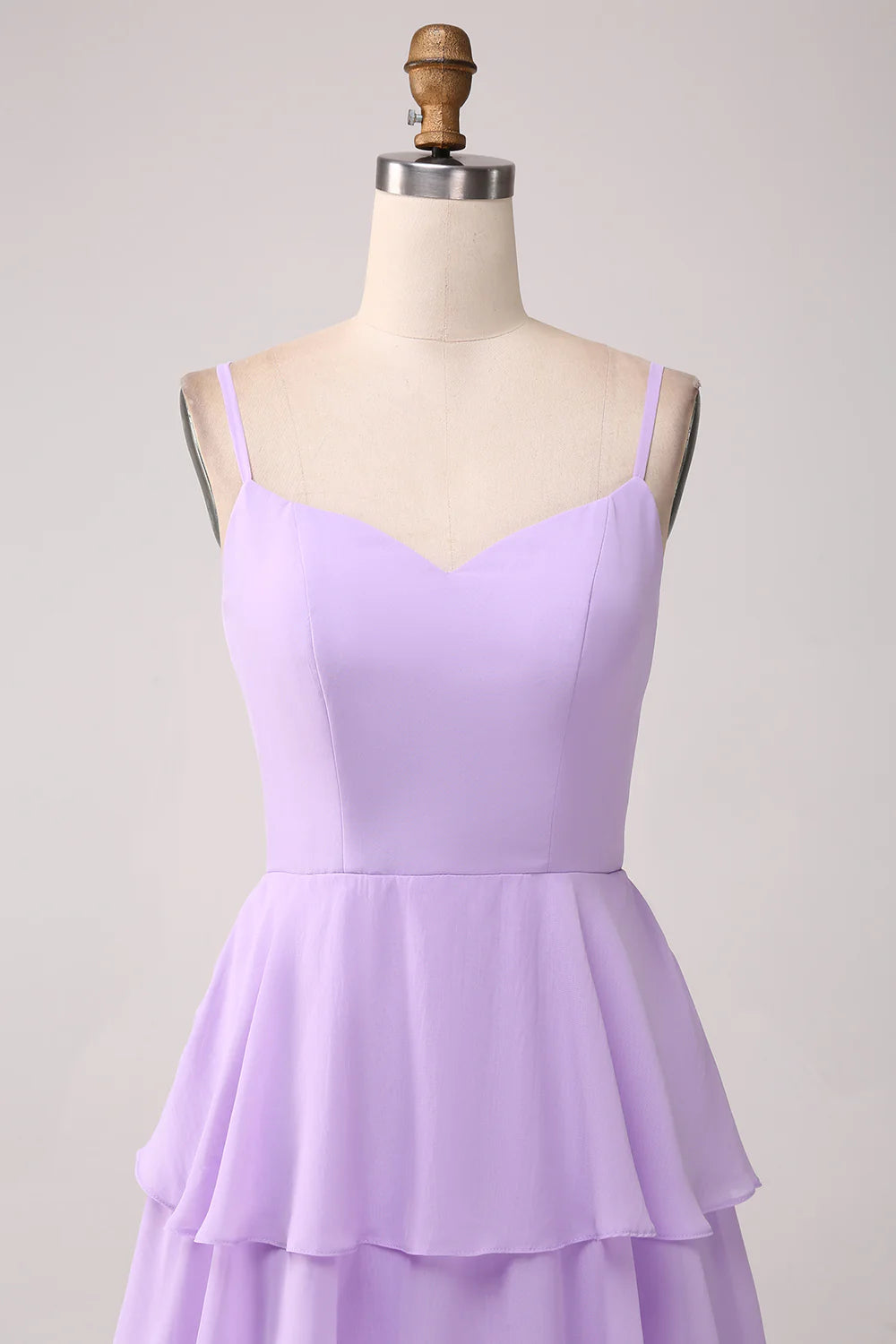 Lilac A Line Spaghetti Straps Tiered Floor Length Bridesmaid Dress With Slit